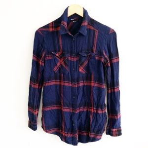 UO BDG Navy Plaid Flannel Shirt